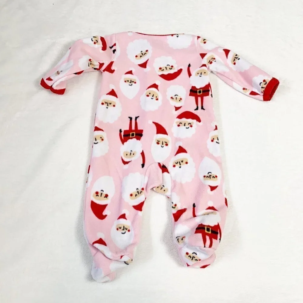 5/$25 Carters Baby Girls Pink Santa Claus Fleece Footed Pajamas Sleeper 3 Months